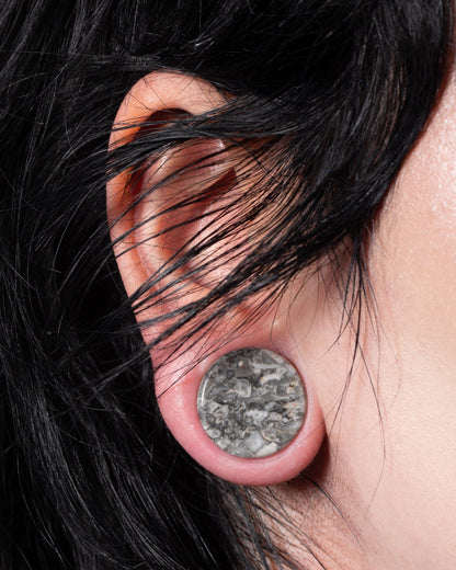 Grey Wave Jasper Natural Stone Saddle Plugs - Pair