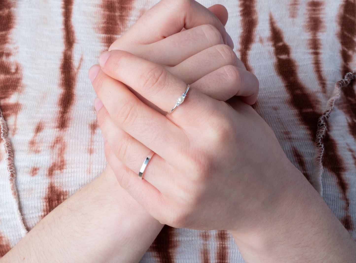 Double CZ Crystal and Synthetic Pearl Ring - 925 Sterling Silver