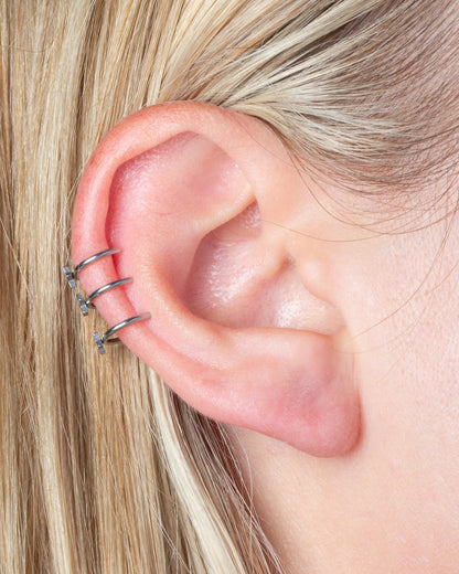 Star Triple Hoop Non-Piercing Cartilage Cuff