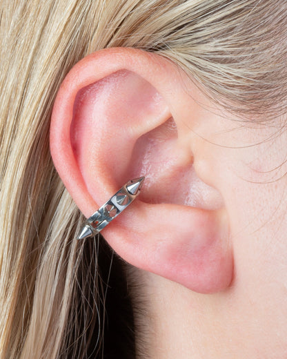 Small Spike Lined Huggie Hoop Earrings - Pair - 316L Stainless Steel