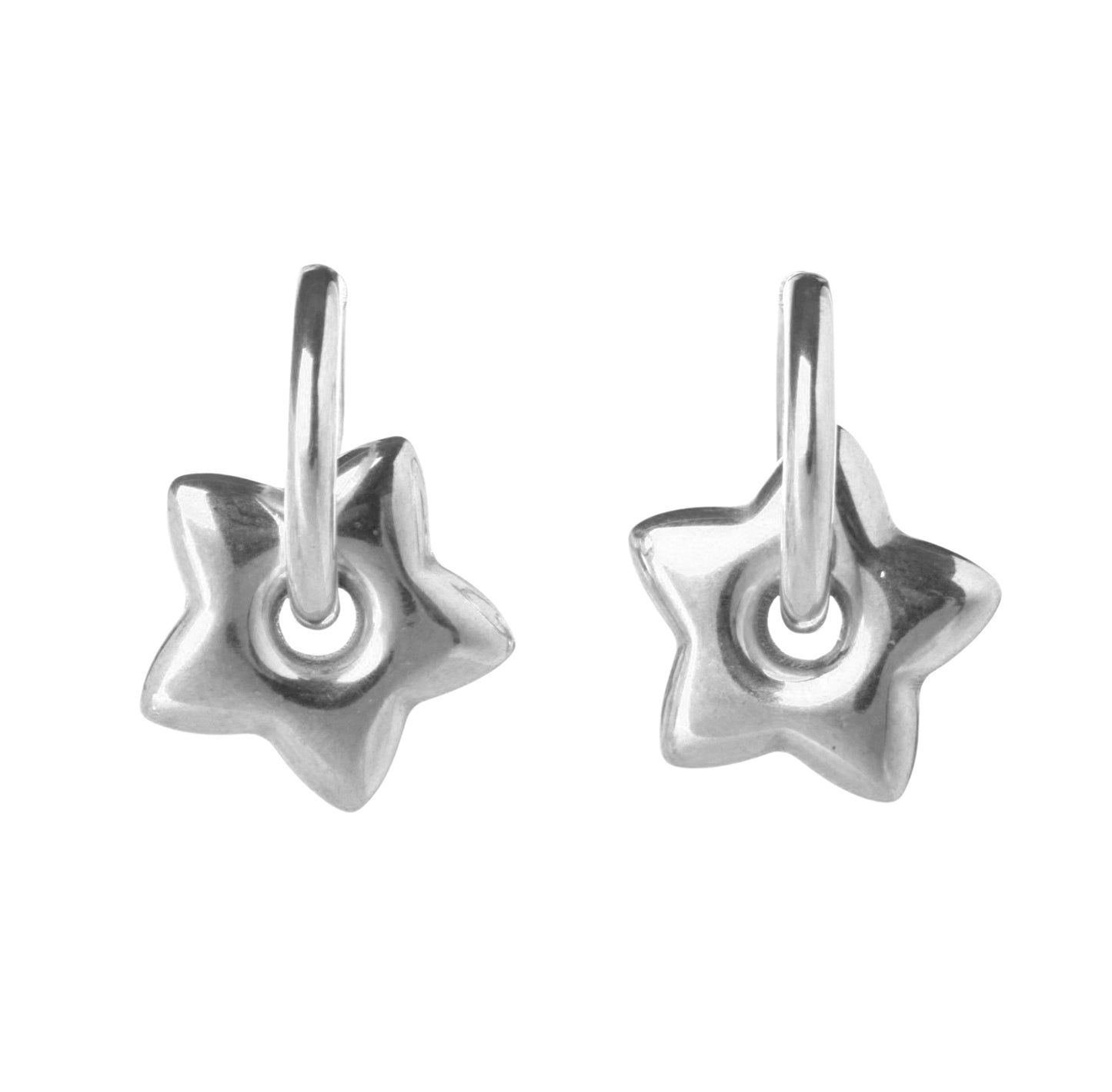 Puffy Star Huggie Hoop Earrings - Pair - Stainless Steel