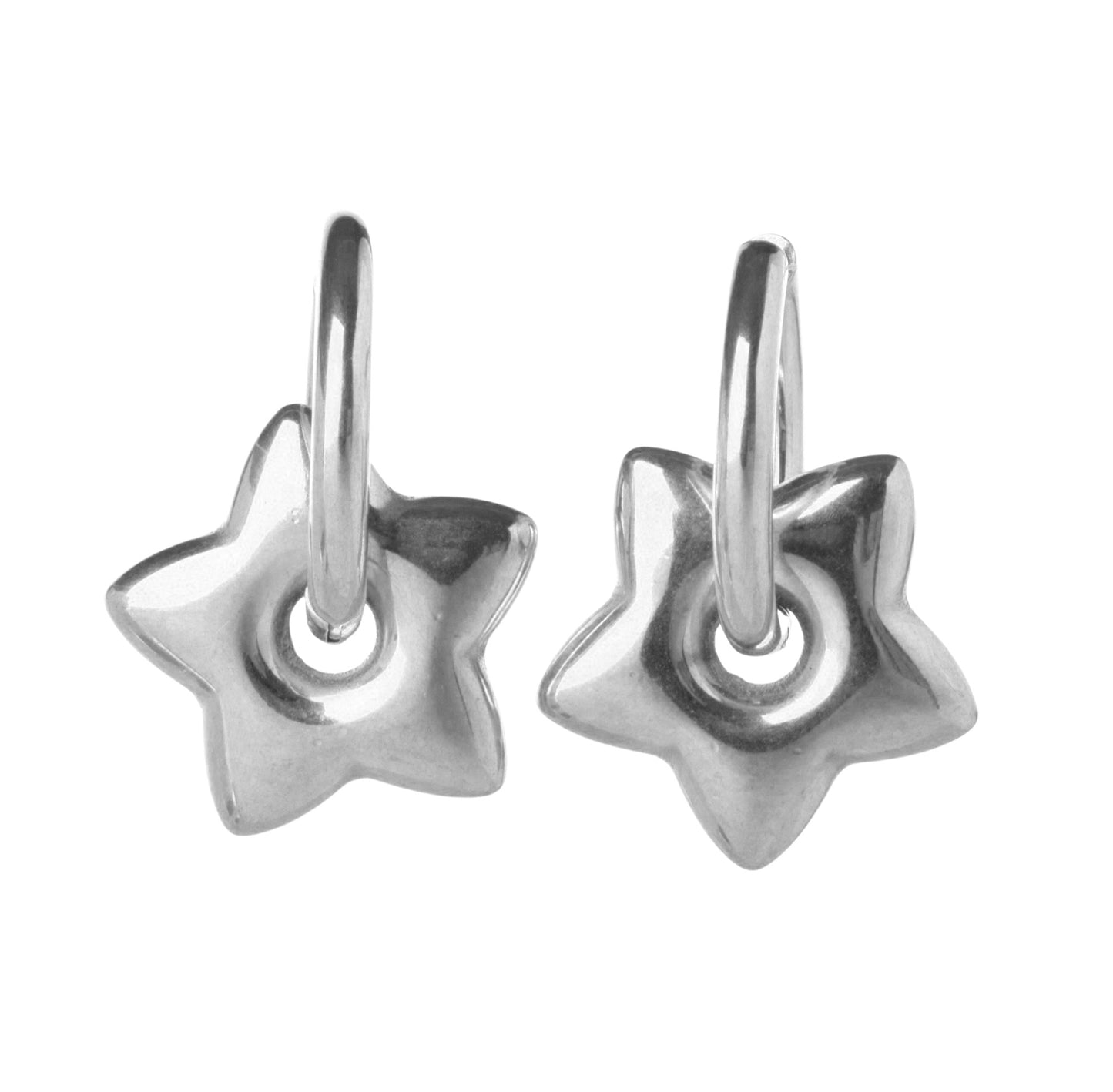 Puffy Star Huggie Hoop Earrings - Pair - Stainless Steel