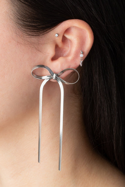Long Bow Earrings - Pair - Stainless Steel