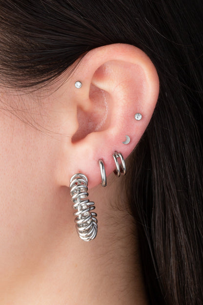 Coil C-Shaped Hoop Earrings - Pair - Stainless Steel