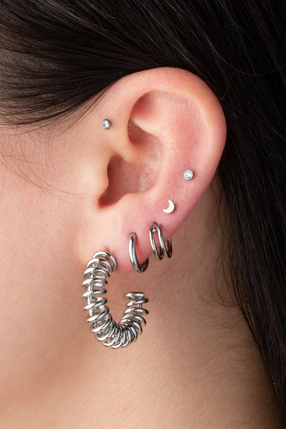 Coil C-Shaped Hoop Earrings - Pair - Stainless Steel