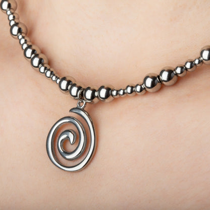 Beaded Spiral Pendant Necklace - Stainless Steel