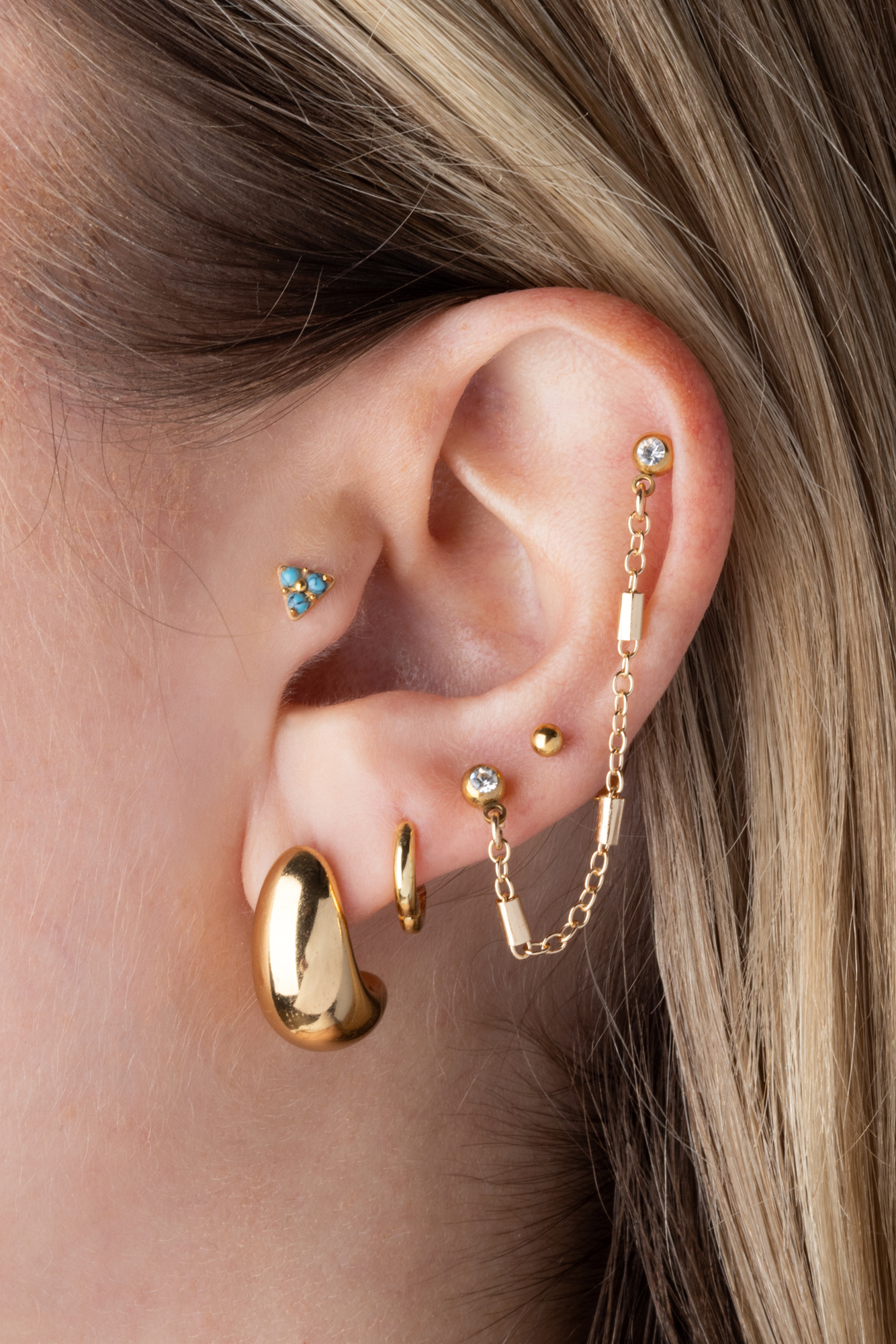 CZ Crystal Barbells with Connecting Barbell Chain - 316L Stainless Steel