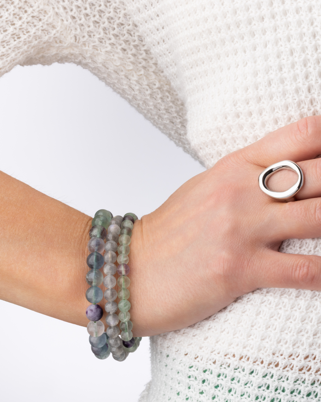 Fluorite Stone Bead Stretch Bracelet