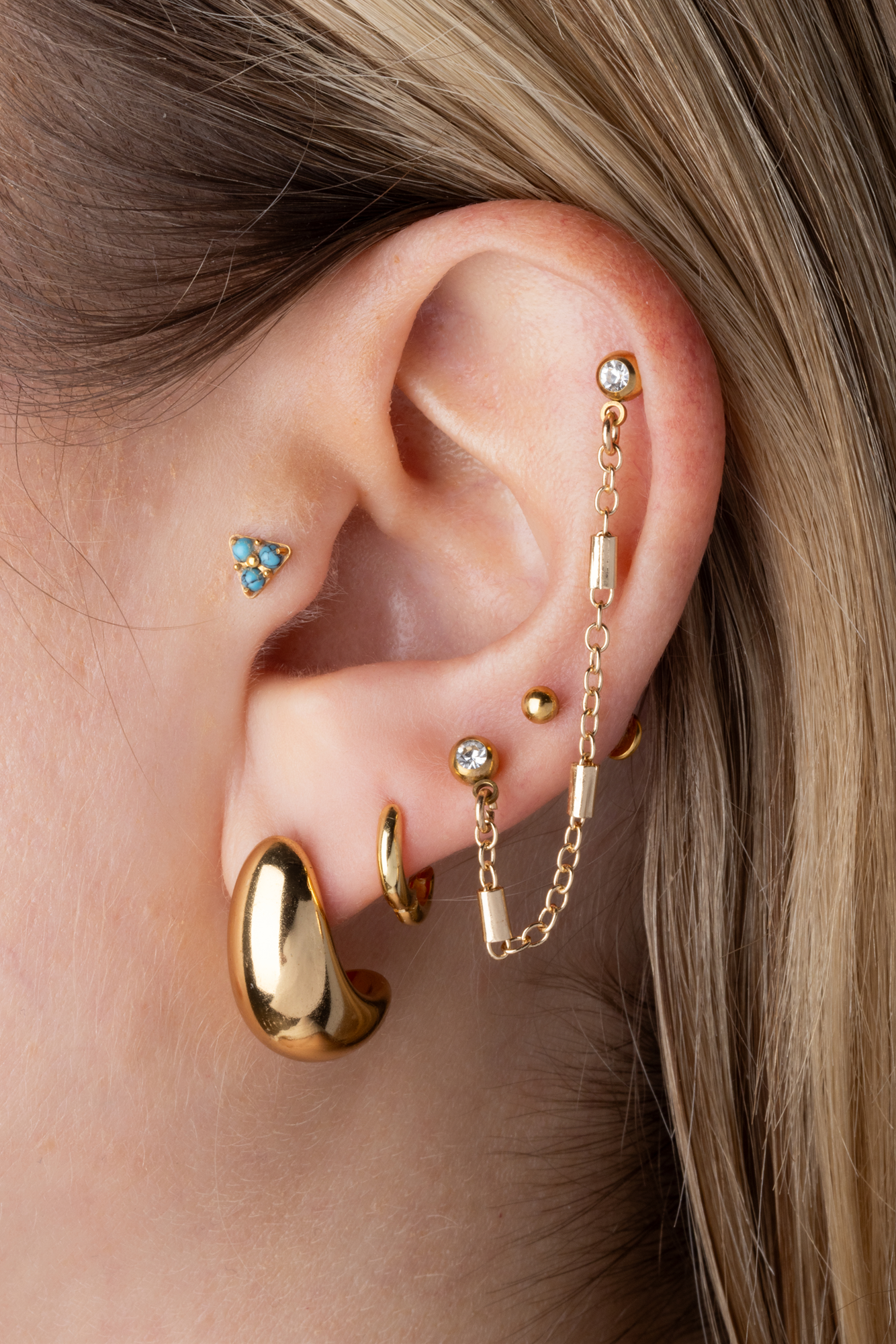 CZ Crystal Barbells with Connecting Barbell Chain - 316L Stainless Steel