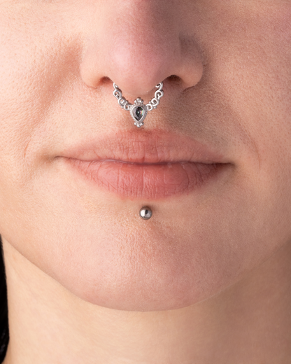 Beaded Vitrail Medium Teardrop Hinged Segment Clicker Ring - 316L Stainless Steel