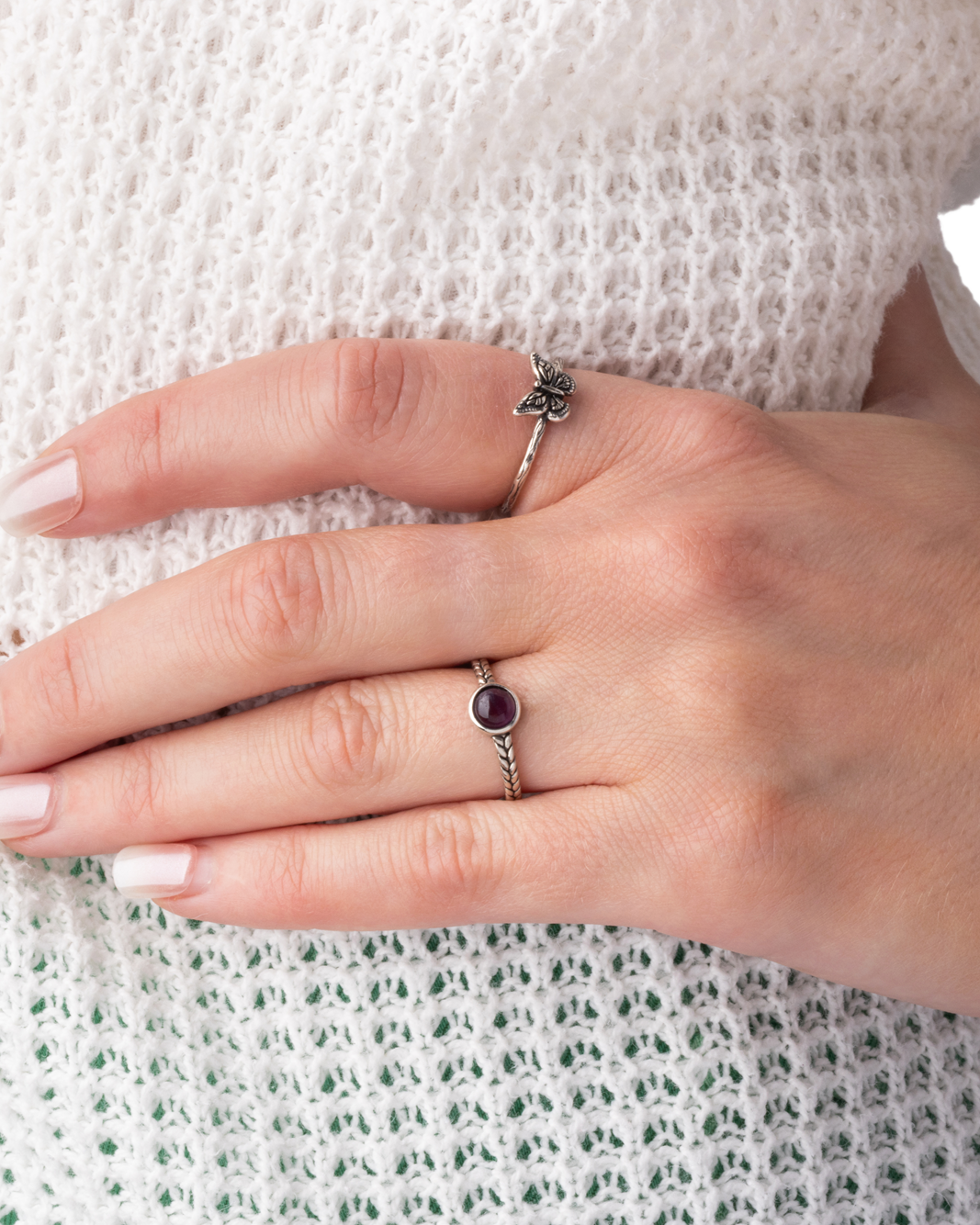 Amethyst Stone Braided Ring - Oxidized 925 Sterling Silver