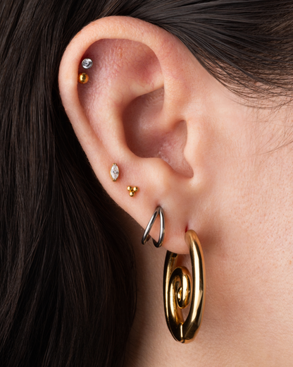 Threadless Push-In Triple Ball Cluster Flat Back Stud - Gold PVD ASTM F-136 Implant Grade Titanium