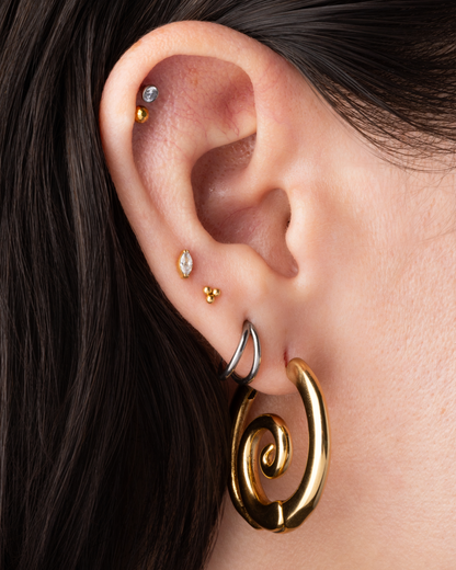 Threadless Push-In Triple Ball Cluster Flat Back Stud - Gold PVD ASTM F-136 Implant Grade Titanium