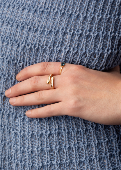 Blue Zircon Gem Ring - Gold Plated 925 Sterling Silver
