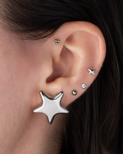 Large Star Stud Earrings - Pair - Stainless Steel