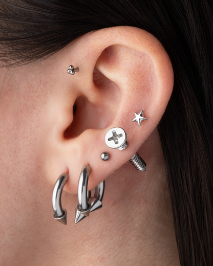 Faux Stretched 8GA Spike Ends Horseshoe Barbell Earrings - Pair - 316L Stainless Steel