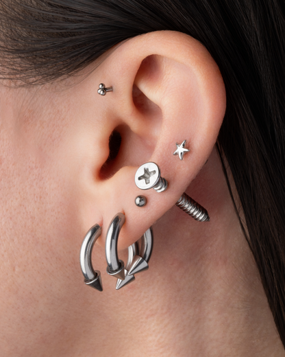 Faux Stretched 8GA Spike Ends Horseshoe Barbell Earrings - Pair - 316L Stainless Steel
