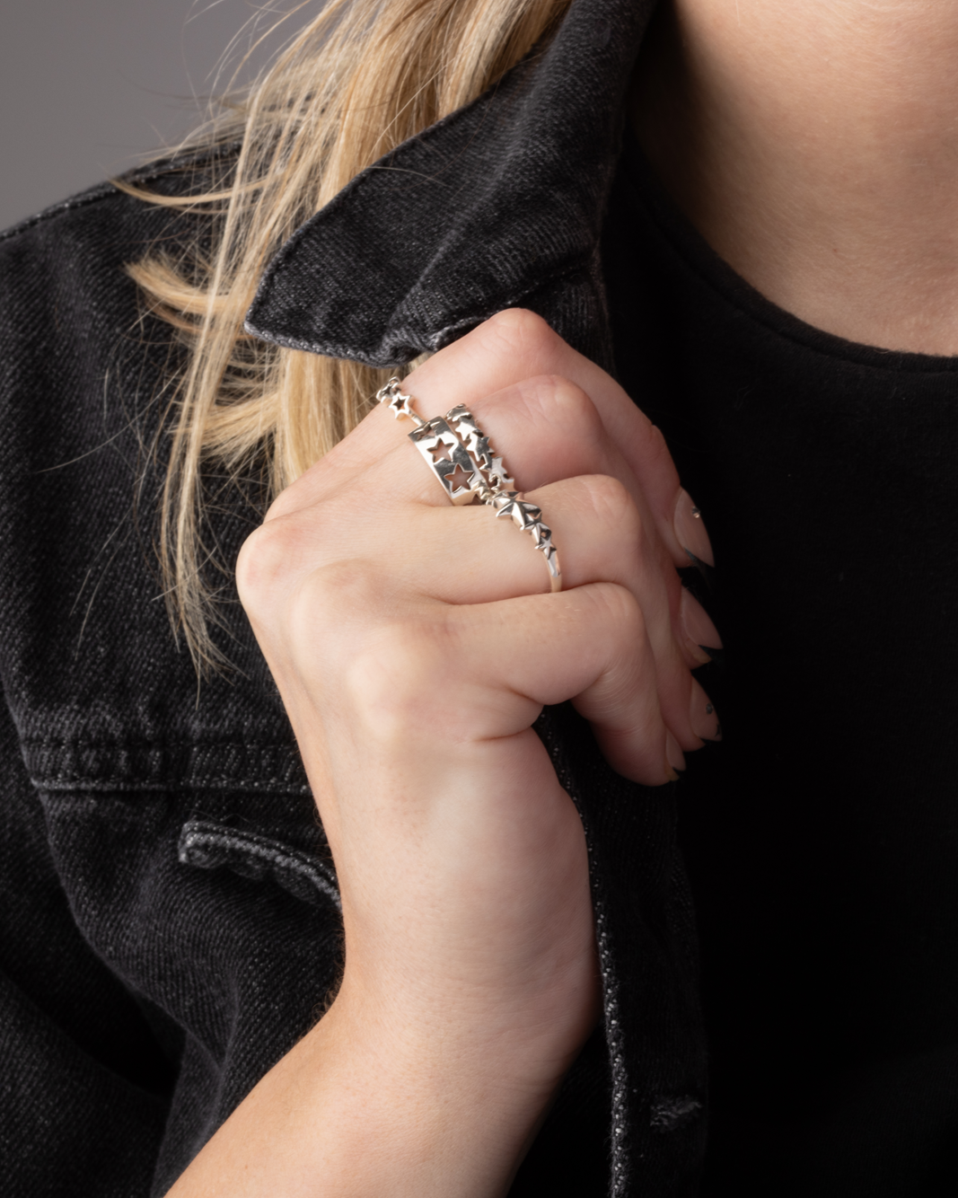 Star Lined Ring - 925 Sterling Silver
