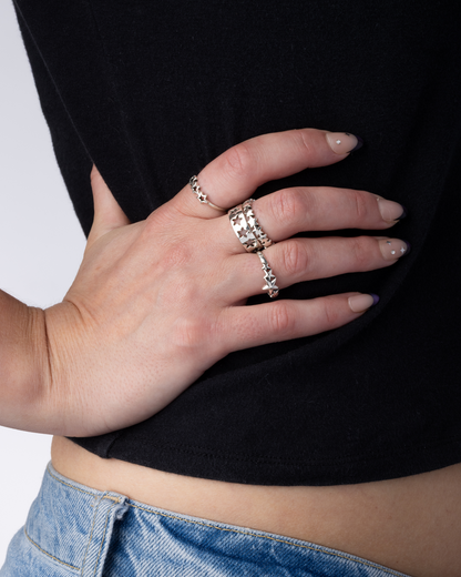 Star Lined Ring - 925 Sterling Silver