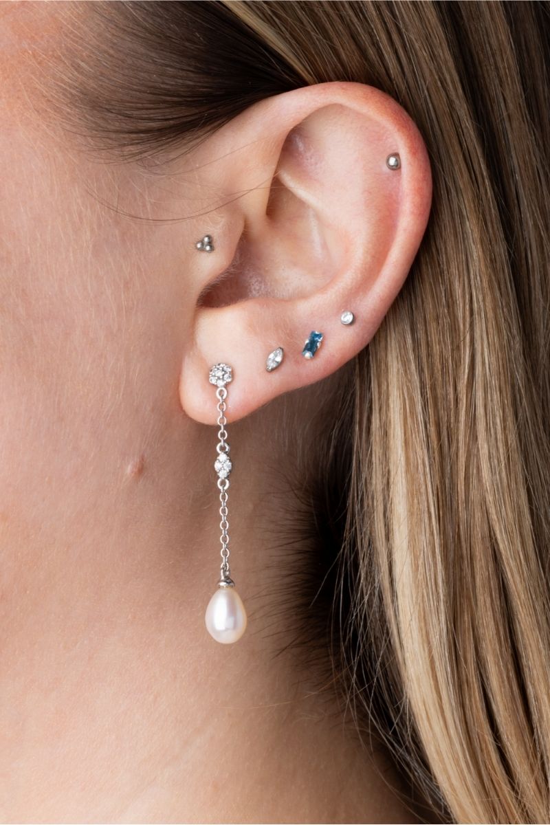 Threadless Push-in CZ Crystal Marquise Flat Back Stud - ASTM F-136 Implant Grade Titanium