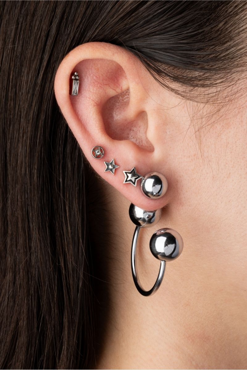Ball End Horseshoe Barbell Style Hoop Earrings - Pair