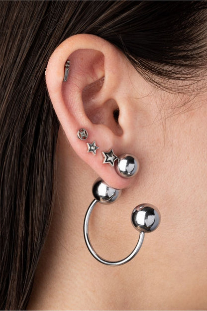 Ball End Horseshoe Barbell Style Hoop Earrings - Pair