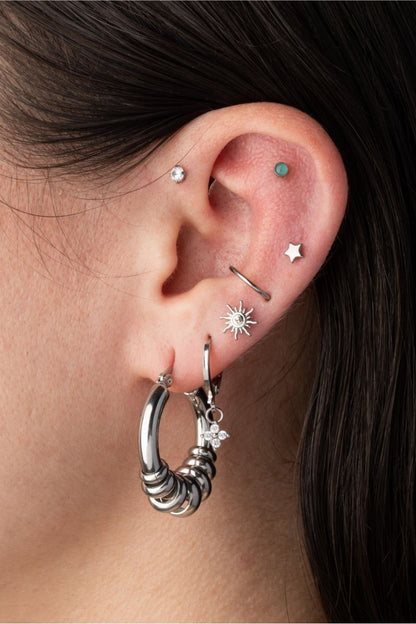 Threadless Push In Aztec Sun Flat Back Stud - 316L Stainless Steel