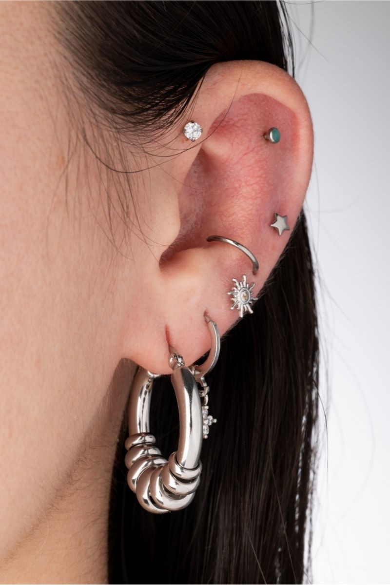 Threadless Push In Aztec Sun Flat Back Stud - 316L Stainless Steel