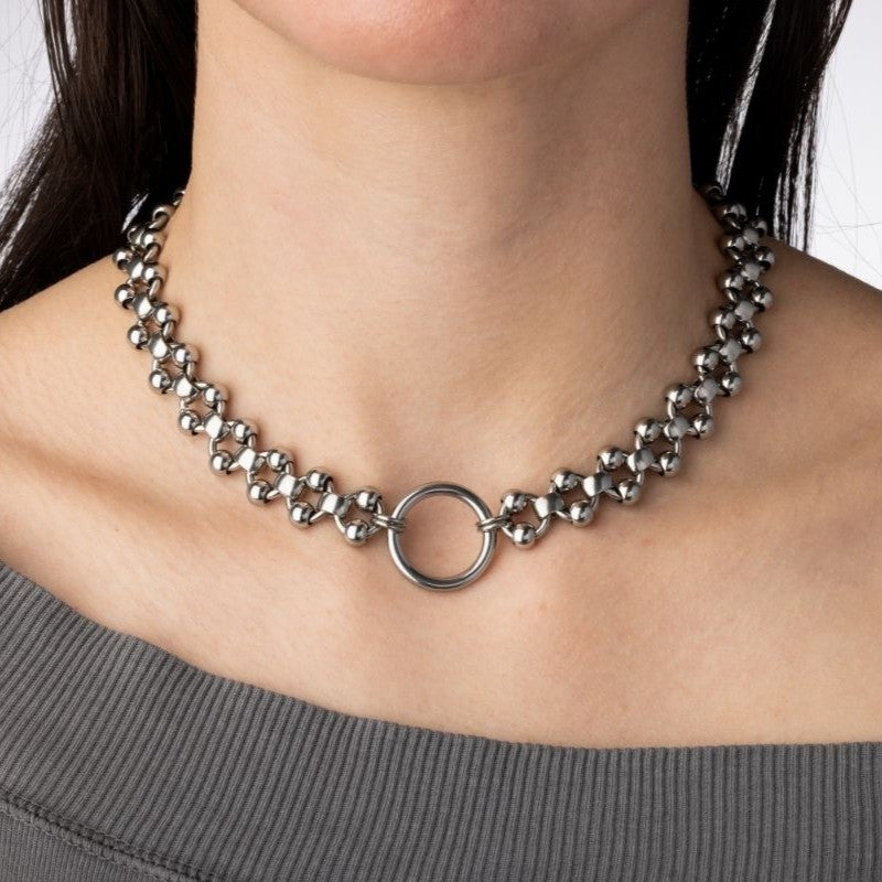 Ring Center Ball Chain Necklace - Stainless Steel