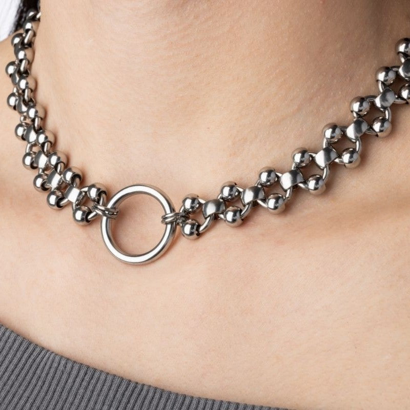 Ring Center Ball Chain Necklace - Stainless Steel