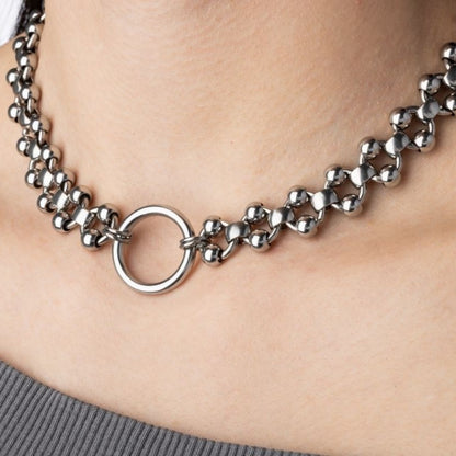 Ring Center Ball Chain Necklace - Stainless Steel