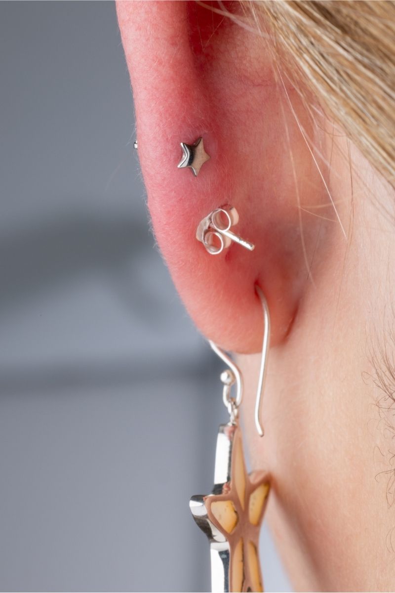 Threadless Push-in CZ Crystal Star Back Stud - ASTM F-136 Implant Grade Titanium