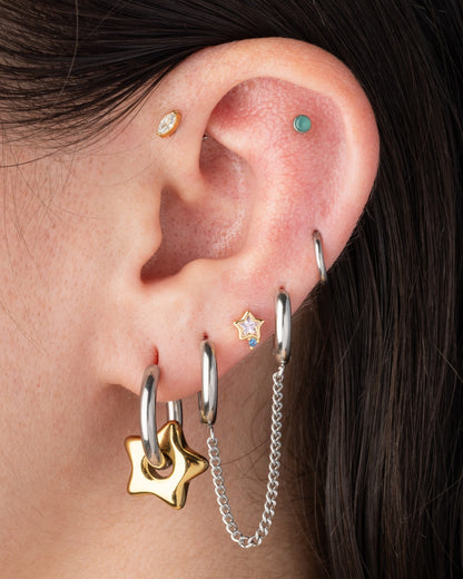 Mini Puffy Star Huggie Hoop Earrings - Pair - Stainless Steel