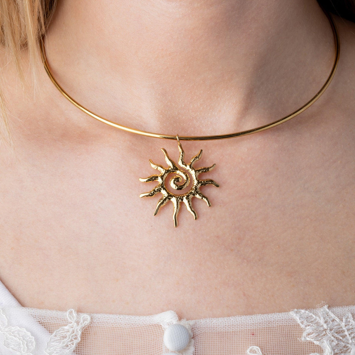 Spiral Sun Pendant Necklace - 18k Gold Plated Stainless Steel