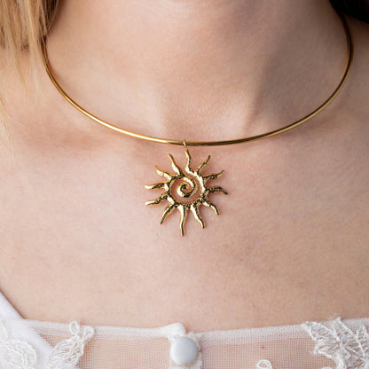 Spiral Sun Pendant Necklace - 18k Gold Plated Stainless Steel