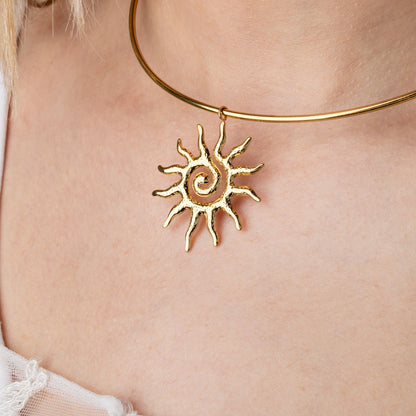 Spiral Sun Pendant Necklace - 18k Gold Plated Stainless Steel