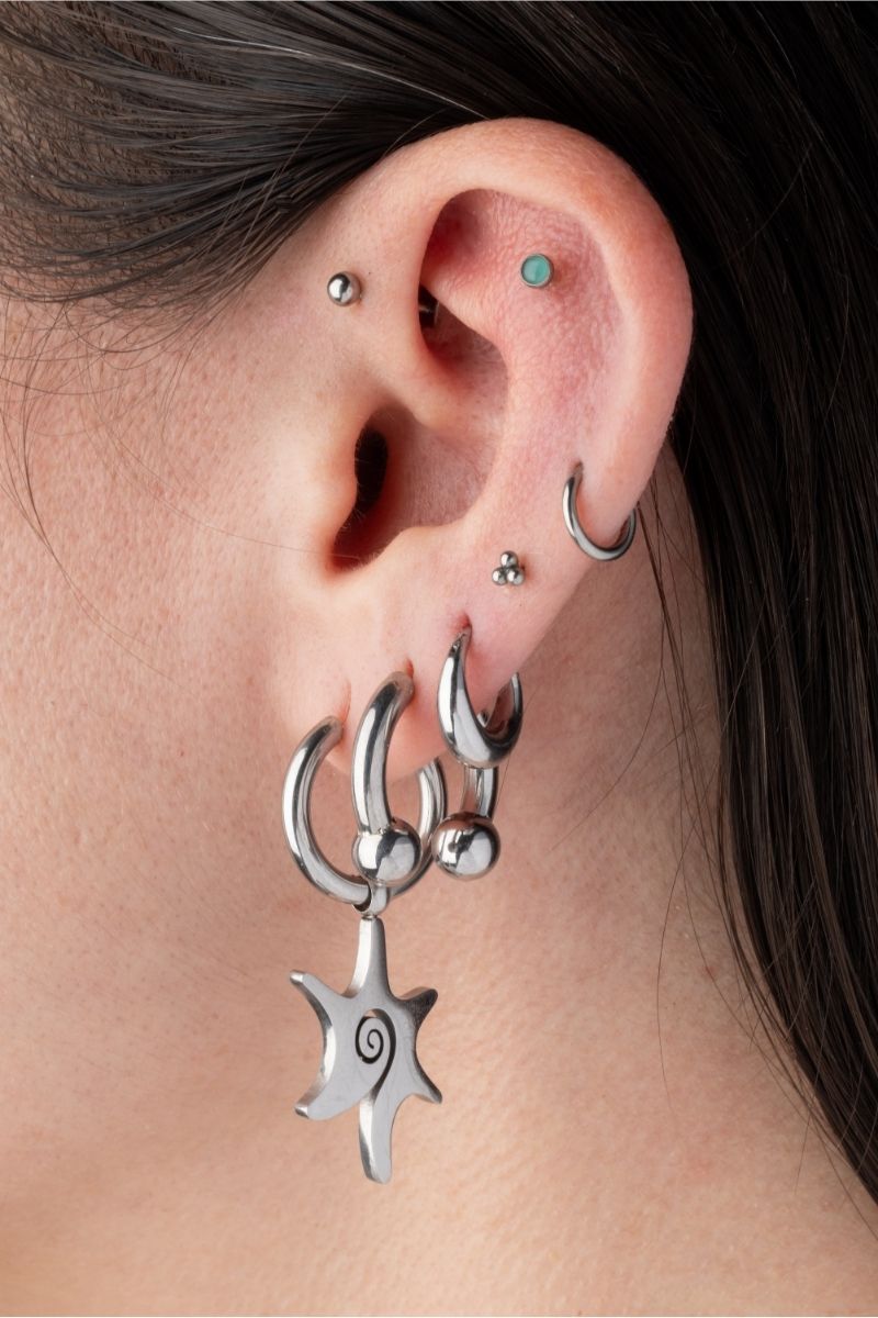 Spiral Sun Dangling Hoop Earrings - Pair - Stainless Steel