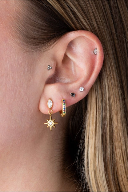 Threadless Push-in CZ Crystal Star Back Stud - ASTM F-136 Implant Grade Titanium