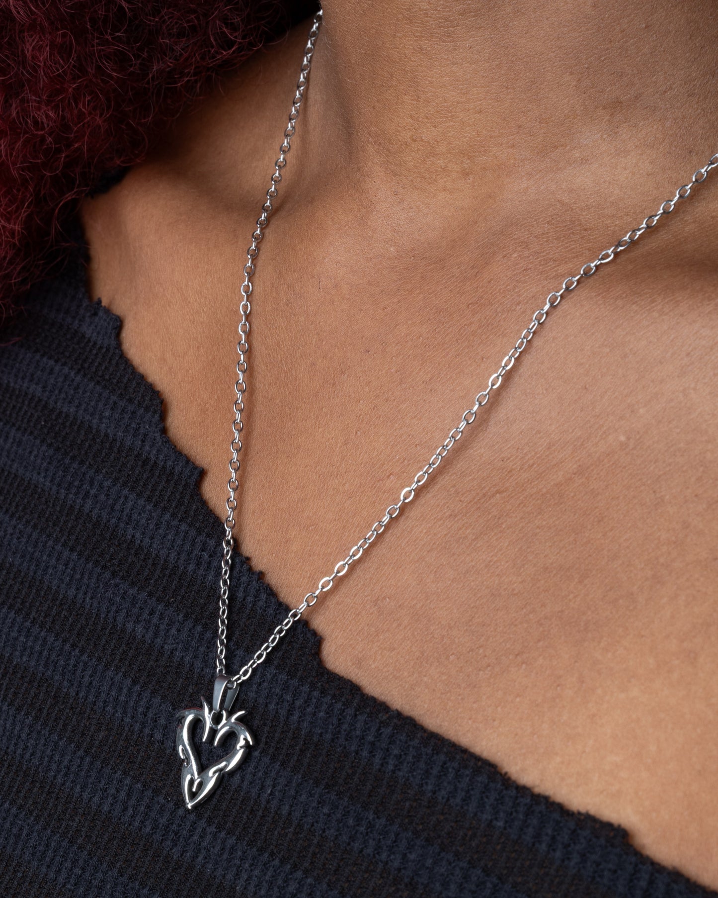 Tribal Heart Pendant Necklace - Stainless Steel
