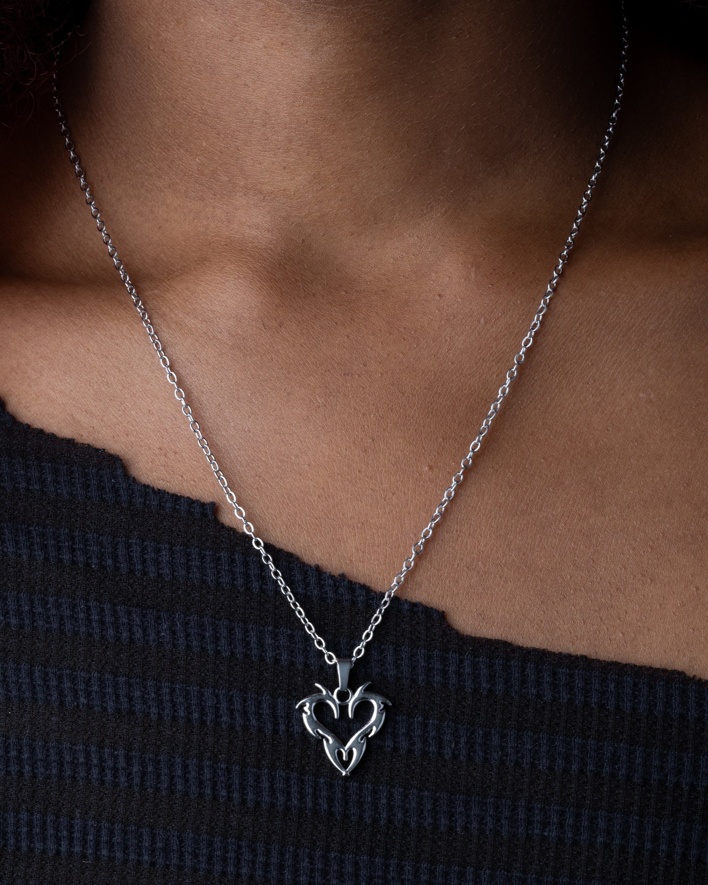 Tribal Heart Pendant Necklace - Stainless Steel