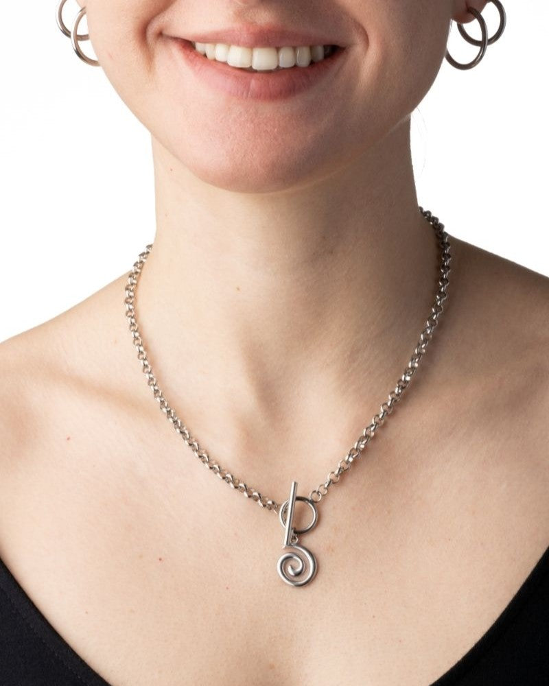 Spiral Pendant Toggle Clasp Chain Necklace - 304 Stainless Steel