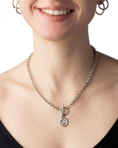 Spiral Pendant Toggle Clasp Chain Necklace - 304 Stainless Steel