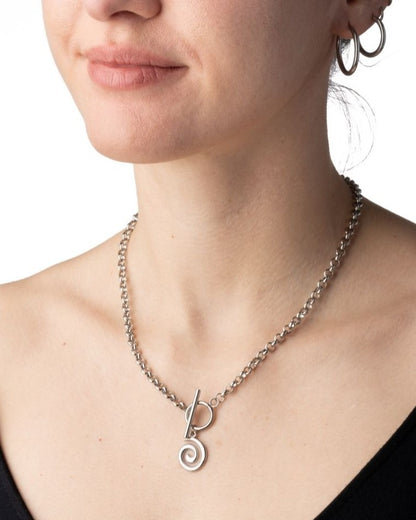 Spiral Pendant Toggle Clasp Chain Necklace - 304 Stainless Steel