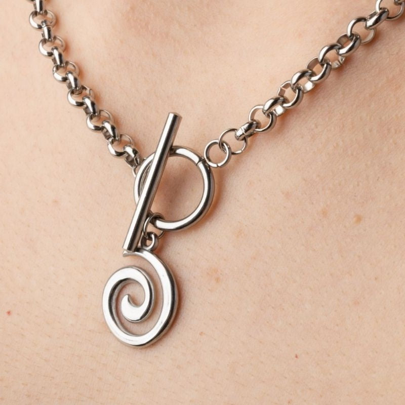 Spiral Pendant Toggle Clasp Chain Necklace - 304 Stainless Steel