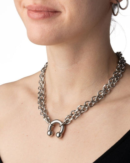 Horseshoe Barbell Chain Necklace - Stainless Steel