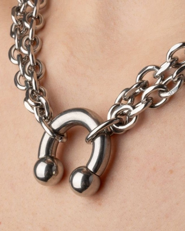 Horseshoe Barbell Chain Necklace - Stainless Steel