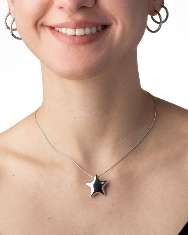 Chunky Star Pendant Necklace - Stainless Steel