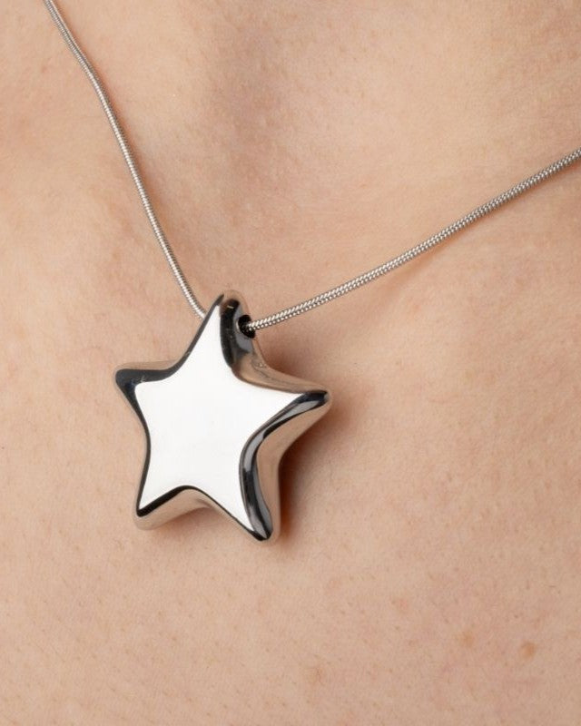 Chunky Star Pendant Necklace - Stainless Steel
