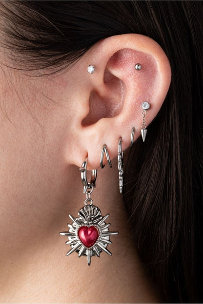 Tribal Spike Hinged Hoop Earrings - Pair - 316L Stainless Steel