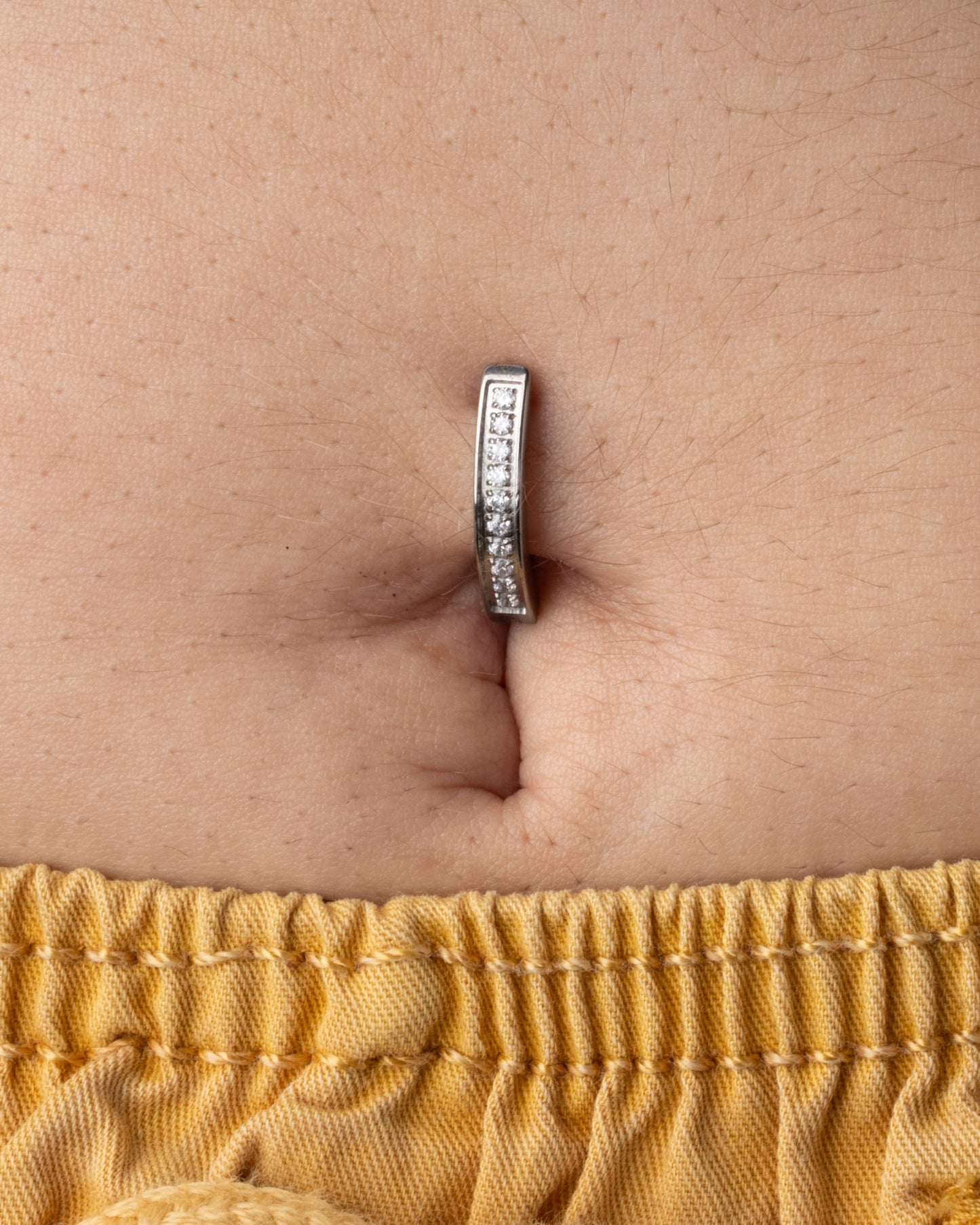 CZ Crystal Lined Hinged Curved Bar Belly Button Ring - F136 Implant Grade Titanium